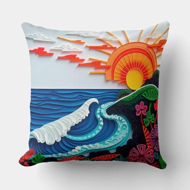 Colourful Paper Quilling Artwork Throw Pillow (Front)
