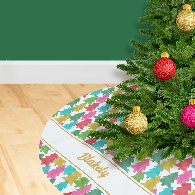 Colourful Paper Trees Personalized Christmas Brush Brushed Polyester Tree Skirt (Creator Uploaded)