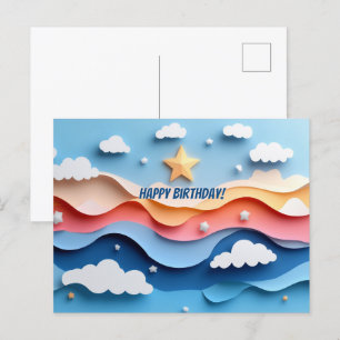 Colourful Papercut Fireworks Birthday Postcard