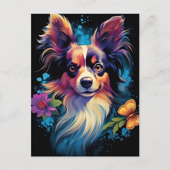 Colourful Papillon dog Postcard (Front)