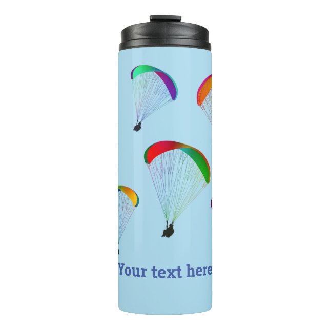 Colourful parachutes - paragliders with your name thermal tumbler (Front)