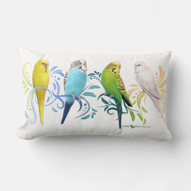 Colourful Parakeets Lumbar Pillow (Front)