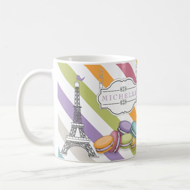 Colourful Paris Macarons Eiffel Tower Monogram Coffee Mug (Left)