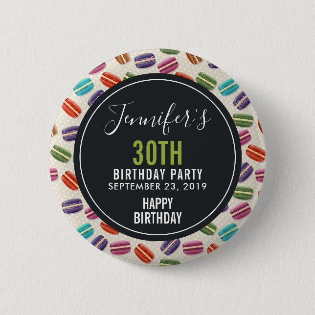 Colourful Parisian Macarons Pattern Birthday 2 Inch Round Button (Front)