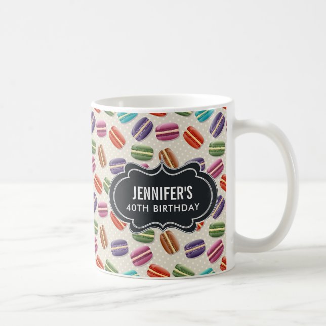Colourful Parisian Macarons Pattern Birthday Coffee Mug (Right)
