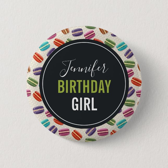 Colourful Parisian Macarons Pattern Birthday Girl 2 Inch Round Button (Front)