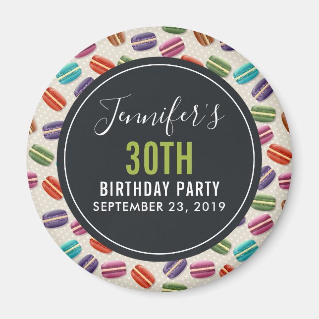 Colourful Parisian Macarons Pattern Birthday Magnet (Front)