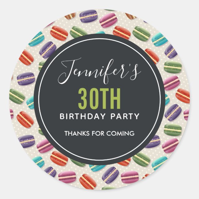Colourful Parisian Macarons Pattern Birthday Thank Classic Round Sticker (Front)