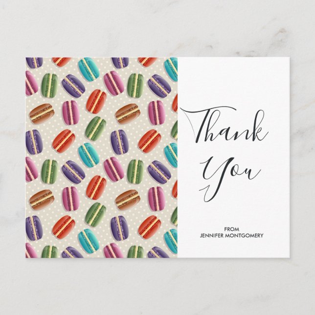 Colourful Parisian Macarons Pattern Birthday Thank Postcard (Front)