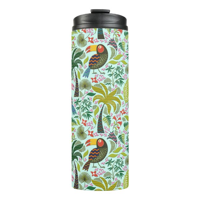 Colourful Parrot And Palm Trees And Flowers Thermal Tumbler (Front)