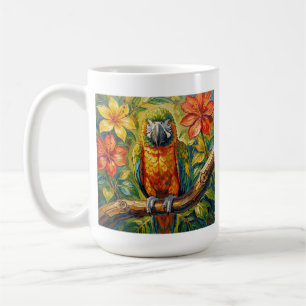 Colourful Parrot and Tropical Flower Personalized Coffee Mug