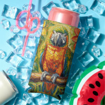 Colourful Parrot and Tropical Flower 