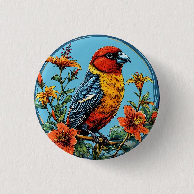 Colourful Parrot crossbill Bird 1 Inch Round Button (Front)