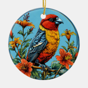 Colourful Parrot crossbill Bird Ceramic Ornament