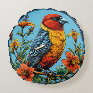 Colourful Parrot crossbill Bird Wildlife decorativ Round Pillow