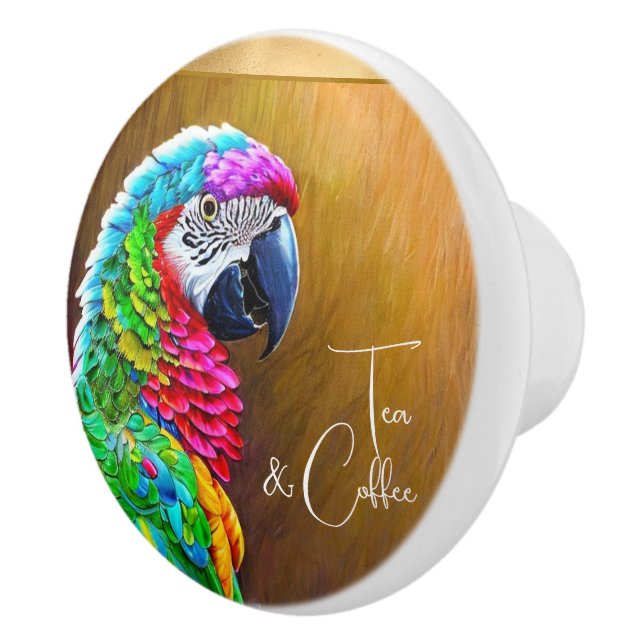 Colourful parrot faux-golden strip custom ceramic knob (Right)
