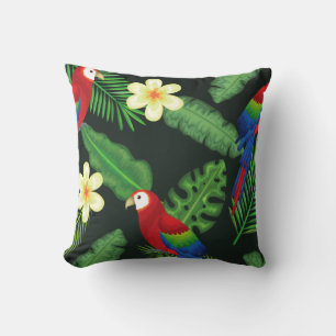 Colourful Parrot & Floral Print Throw Pillow