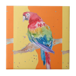 Colourful Parrot Macaw Watercolor Ceramic Tile