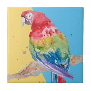 Colourful Parrot Macaw Watercolor Ceramic Tile