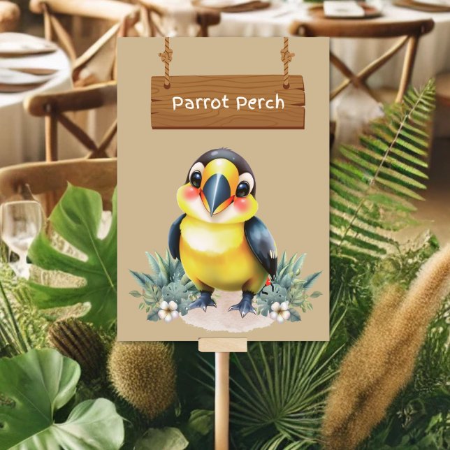 Colourful Parrot Perch Jungle Safari Table Card (Creator Uploaded)