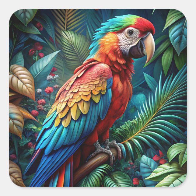 Colourful Parrot Square Sticker (Front)