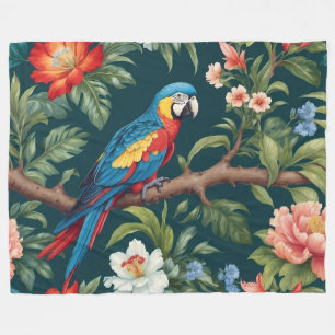 Colourful Parrot Tropical Jungle Leaves Fleece Blanket