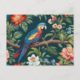 Colourful Parrot Tropical Jungle Leaves Postcard