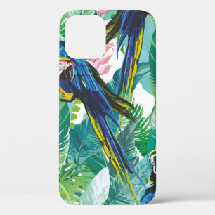 colourful parrots and exotic flowers iPhone 12 case