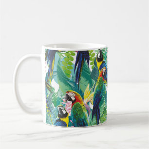 colourful parrots and exotic flowers coffee mug