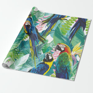 colourful parrots and exotic flowers wrapping paper