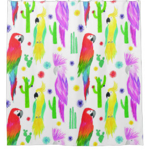 Colourful parrots, hand-drawn pattern.