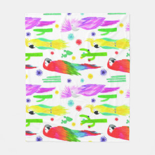 Colourful parrots, hand-drawn pattern. fleece blanket