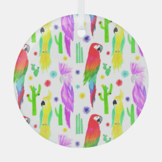Colourful parrots, hand-drawn pattern. glass ornament