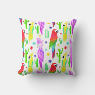 Colourful parrots, hand-drawn pattern. throw pillow