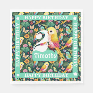 Colourful Parrots Personalized 2nd Birthday Napkin