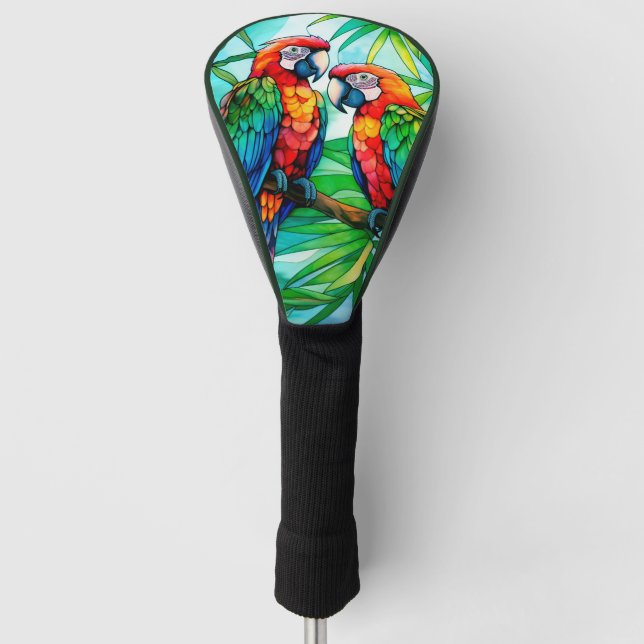 Colourful Parrots Stained Glass Golf Head Cover (Front)