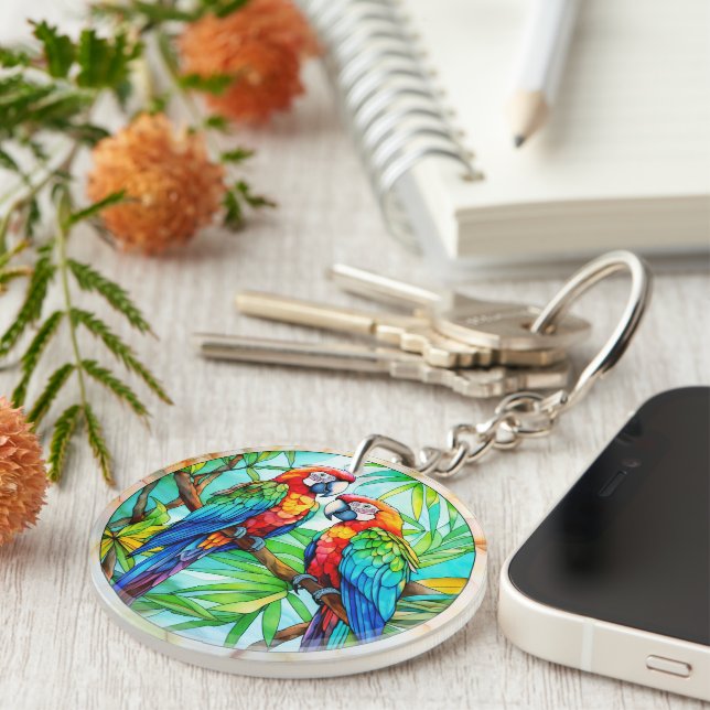 Colourful Parrots Stained Glass Keychain (Front Right)