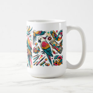 Colourful Parrots Tropical Art Coffee Mug