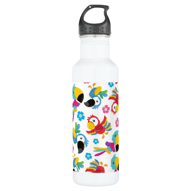 Colourful Parrots, Tropical Parrots, Birds, Flower 710 Ml Water Bottle (Front)