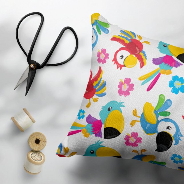 Colourful Parrots, Tropical Parrots, Birds, Flower Accent Pillow (Creator Uploaded)