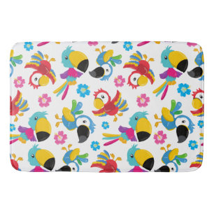 Colourful Parrots, Tropical Parrots, Birds, Flower Bath Mat