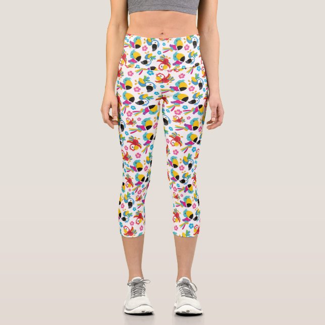 Colourful Parrots, Tropical Parrots, Birds, Flower Capri Leggings (Front)