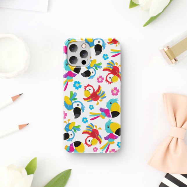 Colourful Parrots, Tropical Parrots, Birds, Flower Case-Mate iPhone Case (Creator Uploaded)