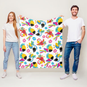 Colourful Parrots, Tropical Parrots, Birds, Flower Fleece Blanket