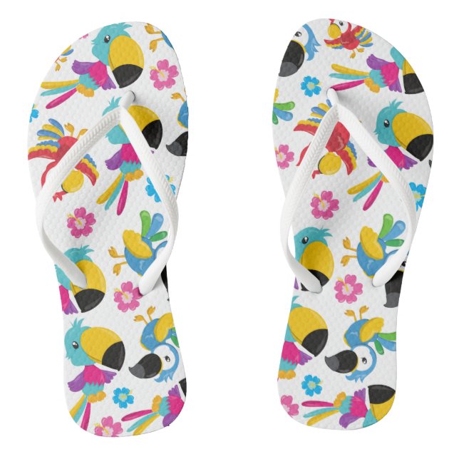 Colourful Parrots, Tropical Parrots, Birds, Flower Flip Flops (Footbed)