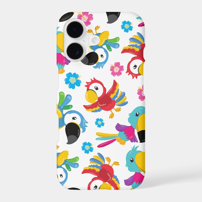 Colourful Parrots, Tropical Parrots, Birds, Flower iPhone Case (Back)