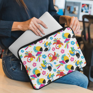 Colourful Parrots, Tropical Parrots, Birds, Flower Laptop Sleeve