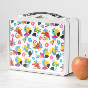 Colourful Parrots, Tropical Parrots, Birds, Flower Metal Lunch Box