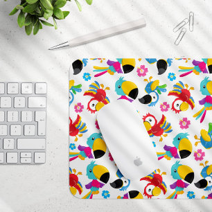 Colourful Parrots, Tropical Parrots, Birds, Flower Mouse Pad