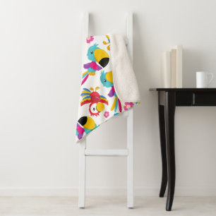 Colourful Parrots, Tropical Parrots, Birds, Flower Sherpa Blanket